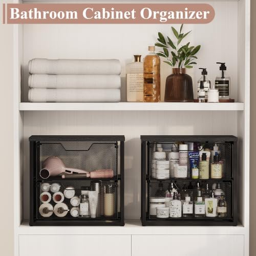 2-Tier Stackable Storage Drawers, Breathable Wire Mesh with MDF Top