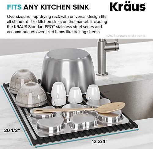 Kraus Multipurpose Over-Sink Roll-Up Dish Drying Rack, Colander and Trivet in Dark Grey, KRM-10DG