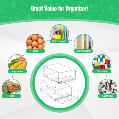2 Pack Fridge Drawer Organizer, Refrigerator Organizers and Storage