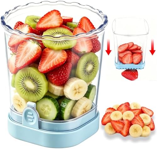 Hendiy Fruit Slicer Cup Fruit Cutter for Strawberry, Mushroom, Banana, Avocado - Stainless Steel Blade - Boiled Egg Slicer, Safe Slicing Kitchen Gadget for Quick Meal Prep - ABS Body - Blue by Hendiy