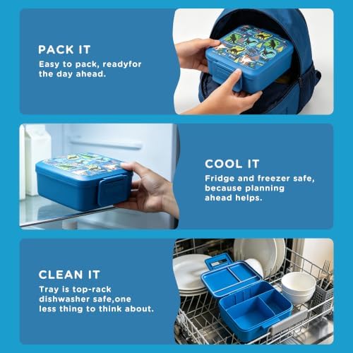 Bento Lunch Box for Kids With 8oz Soup thermo,Leak-proof Lunch Containers with 5 Compartment,thermo Food Jar and Lunch Bag, Food Containers for School (A-Blue(Dinosaur))