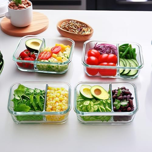 10 Pack,30 oz, 2 Compartments Glass Meal Prep Containers with Lids