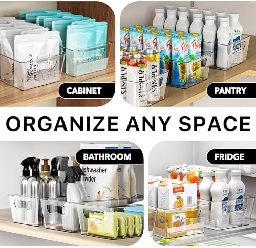 4 Pcs Pantry Clear Bin Storage Organizer, 14" x 7" x 3.75"