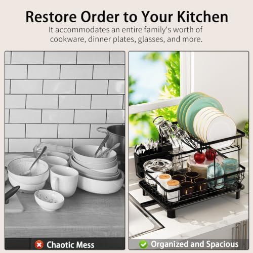 2-Tier Multifunctional Dish Drying Rack, Sturdy and Space-Saving