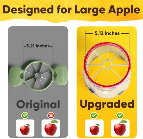 Newness 5.12-Inch Apple Slicer – Extra-Large, Ultra-Safe Stainless Steel Cutter for 8 Perfect Slices, Effortless Cutting, Cuts All the Way Through with Transparent Bowl