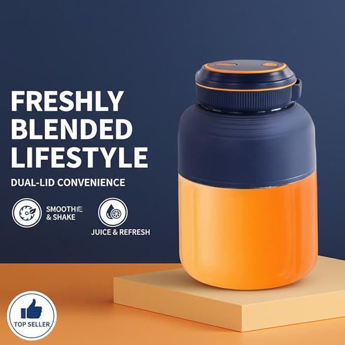 2026 Upgrade Portable Household Appliances Juicer,46oz Personal Size Blender for Shakes and Smoothies, Dual Lid Compact Travel Drinking Cup Wireless USB Rechargeable for Office Outdoor (Blue1)