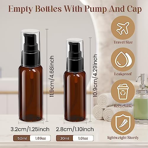 10 Pieces Travel Bottles Pump Bottles Dispenser 2oz/50ml Plastic Lotion Pump Bottle Clear Travel Toiletry Bottle Empty Spray Bottle with Black Cap for Lotion Cream Essential Oil(Brown) - Image 3