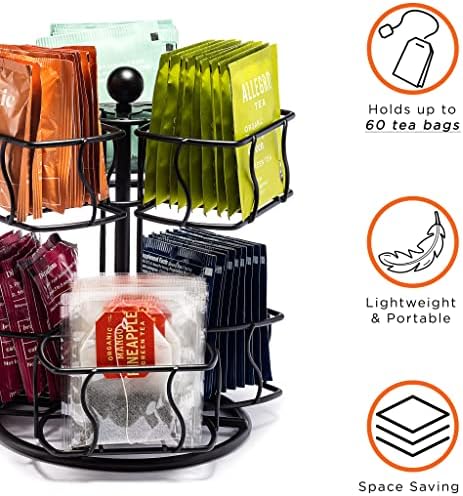Tea Bag Organizer, 2-Tier Spinning Carousel for 60 Tea Bags (Black)