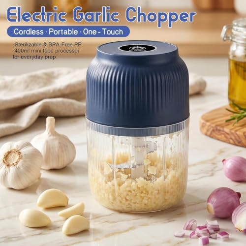 Household Electric Garlic Crusher, 2026 Upgraded 6 Blade Electric Garlic Chopper, Usb Rechargeable Cyclone Food Chopper for Garlic, Onion, Ginger, Chili And Fruit (White) - Image 2