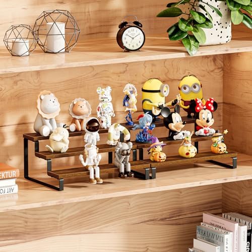 3-Tier Spice Rack, 13.8 Inch Wood Countertop Spice Storage Holder, Kitchen Pantry Cabinet Organizer Cupboard for Spice Bottles, Jars, Seasonings, Baking Supplies, Metal Frame(Set of 2)
