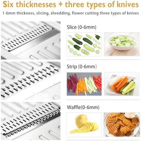 ZKIRON Large Mandoline Slicer for Kitchen - Professional Stainless Steel Onion Slicer & Cabbage Shredder, Integrated 2-in-1 Blade for Waffle & Smooth Cuts, Safety Hand Guard Included (Gray) - Image 4