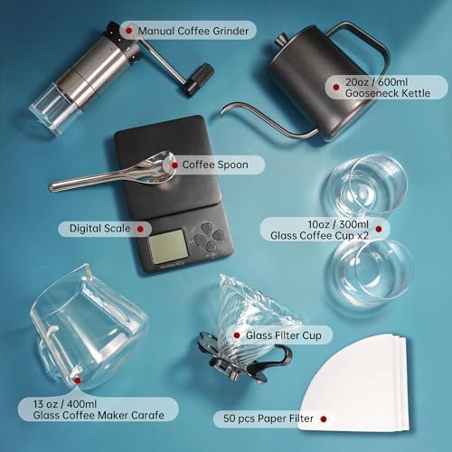 Coffee Pour Over Dripper Set, Pour Over Coffee Maker Kit with Kettle