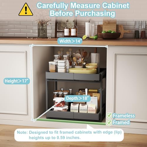2-Tier Expandable Pull Out Cabinet Organizer, Cabinet Drawers, 16"D