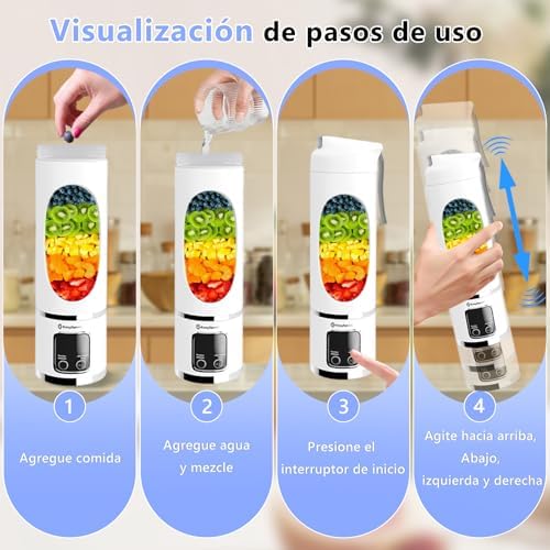 EASYSPEED Portable Blender Electric USB-C, 500ML Personal Juicer for Shakes, 1500mAh Rechargeable, 12 Blades,BPA Free, 18oz Small Blender with Leakproof Lid & Sip Spout, Mixing, Compact,White - Image 5