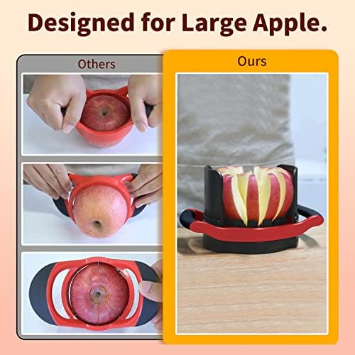 Apple Slicer and Corer, [Large Size] 16-Blade Heavy Duty Apple Cutter with Base, [Upgraded] Cut Apples All The Way Through, Stainless Steel Ultra-Sharp Blade, Fruit & Vegetable Divider, Red