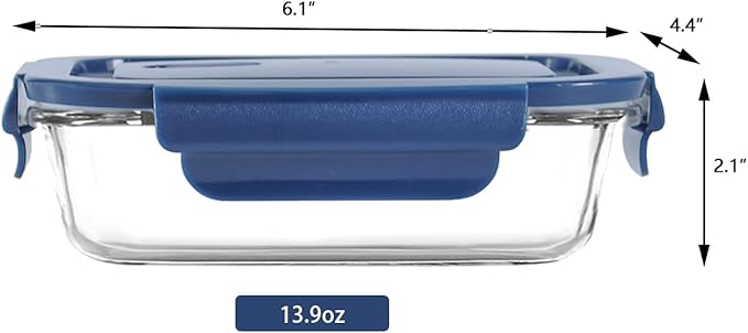 4Pack 13oz/0.37L Glass Meal Prep Containers with Lids, Glass Storage Containers with Lids, BPA-Free, Pantry Organizers and Storage, Freezer to Oven Safe (Blue)