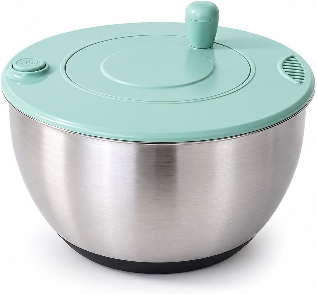 Stainless Steel Salad Spinner & Mandoline Slicer, 6 Blades, Mixing Bowl