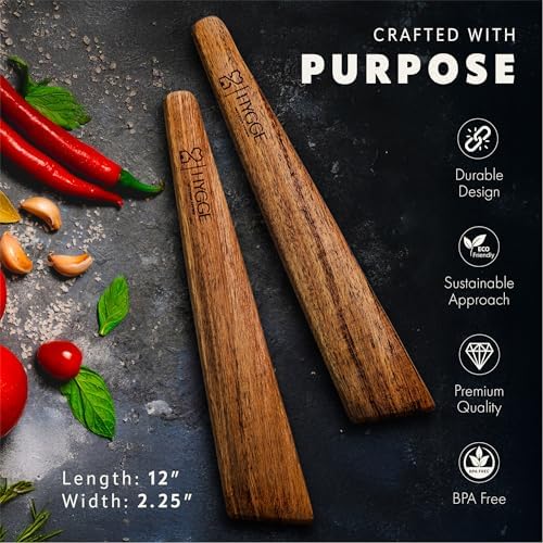 Acacia Wood Flat Spatula Wooden Turner - Set of 2