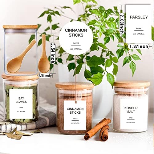 12 Pcs Glass Spice Jars with Bamboo Airtight Lids and 191 Labels - 8.5oz Small Food Storage Containers for Kitchen, Seasoning, Coffee, Herb - Spoon and Marker Included