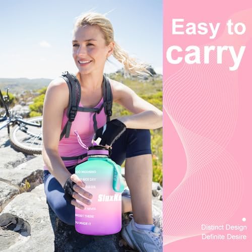 1 Gallon Water Bottle with Time Marker and Straw, BPA Free 128oz Leak Proof Motivational Large Water Bottle Jug with Handle, Pop Up Open Sports Big Bottle Jug with Comfortable Silicone Nozzle