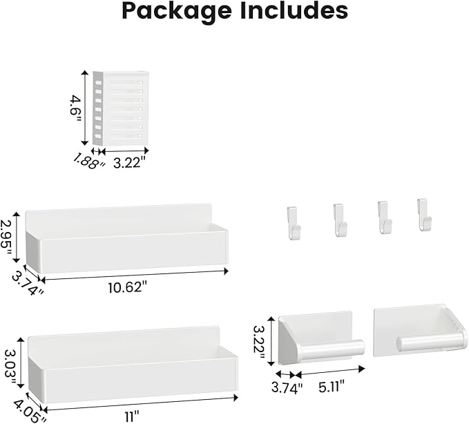 Mystozer Magnetic Spice Rack for Refrigerator,2 Pack Magnetic Shelf and 1Pack Paper Towel Holder and 1 Pack Utensils Rack,Fridge Organizers and Storage White(4 Pack)
