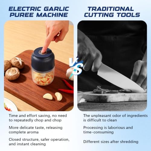 Electric Garlic Chopper, Mini Portable Veggie Chopper Garlic Grinder Masher Onion Chopper, Rechargeable Cordless Food Processor & Food Chopper for Garlic Onion Ginger Chili Vegetables, 400ml (Blue) - Image 4