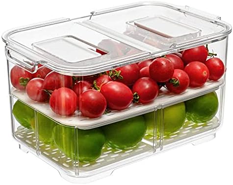 Vegetable Fruit Storage Containers, Produce Saver Containers Refrigerator Storage Containers Fresh Produce Saver with Lids and Vents,Stackable Salad Lettuce Keeper for Refrigerator