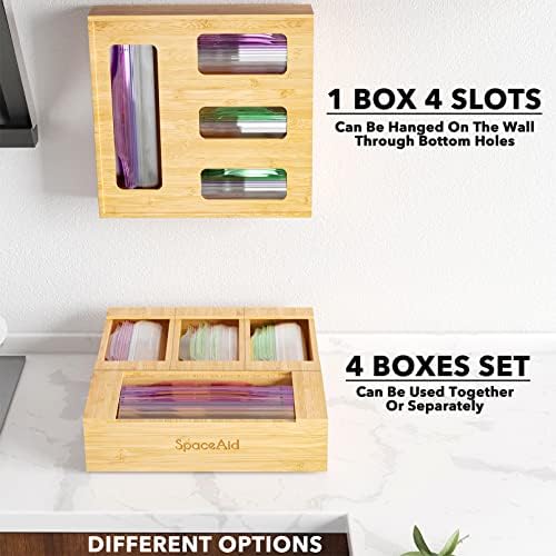 Bag Storage Organizer for Kitchen Drawer, Bamboo Organizer, Compatible with Gallon, Quart, Sandwich and Snack Variety Size Bag (1 Box 4 Slots)