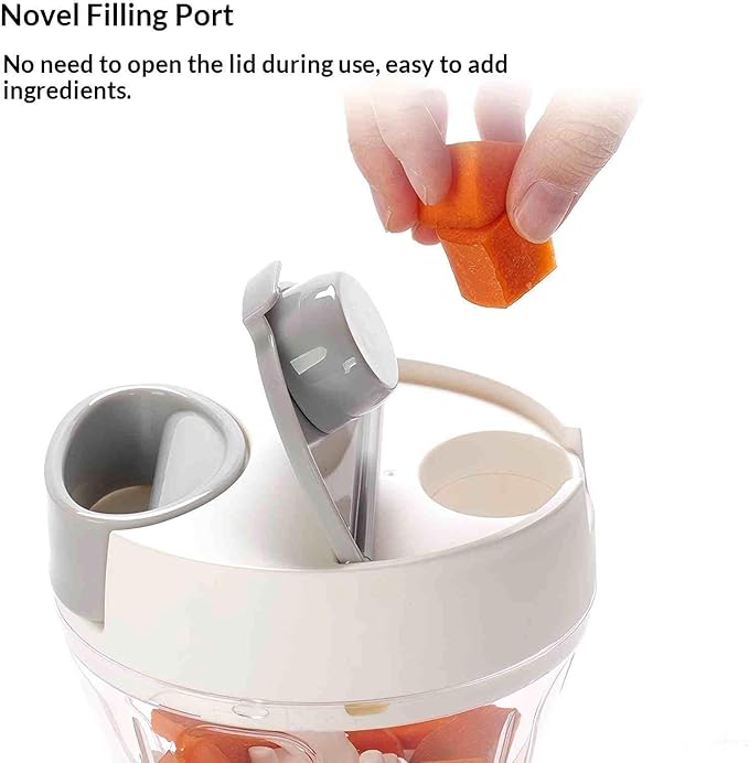 VorivelLife Vegetable Chopper Manual Food Processor Hand Pull Veggie Chopper for Garlic Onion Meat Fruits Nuts 900ml White Grey