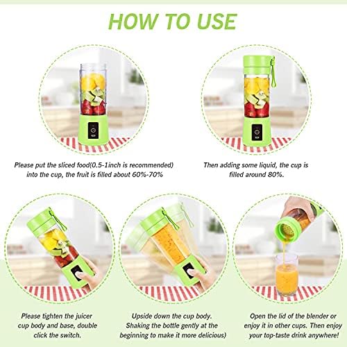 Cordless Portable Personal Size Blender - Mini Blender, 380Ml BPA Free Travel Cup, Powerful Blending Suit in Office/Home/Gym, Valentines Day Gift Pink (Green)