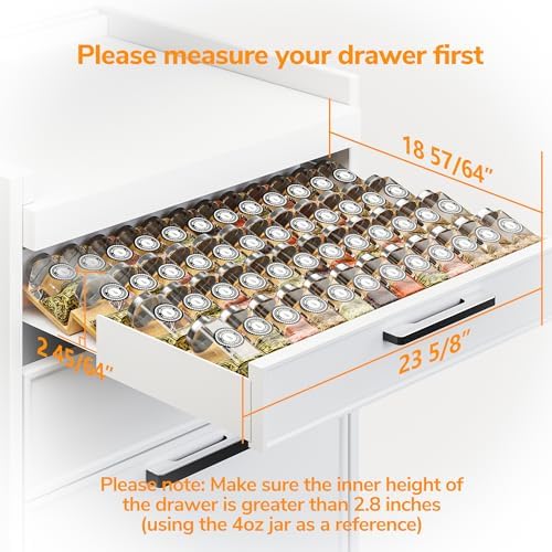 Bamboo Spice Drawer Organizer with Non-slip Mat,4 Tier - 2 Set Jar Spice Rack Tray From 12''to 24'',Hold up 48 Jars Seasoning Organizer for Kitchen,Cabinet,Drawers,Countertop