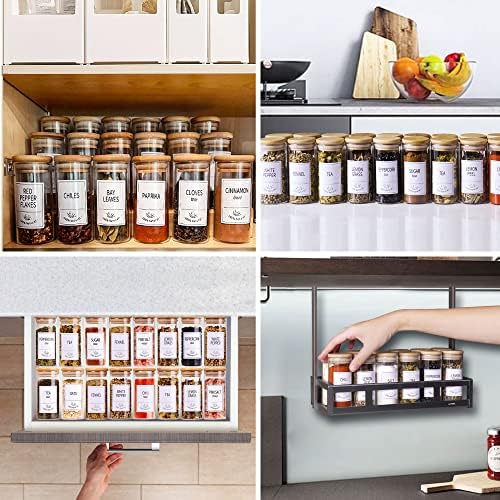 24 Empty Glass Spice Jars with Labels, 4 oz, Bamboo Lids