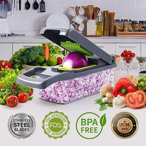 Multifunctional Vegetable Chopper and Dicer - Food Slicer With Replaceable Blades for Onions and More (Grey) - Image 3