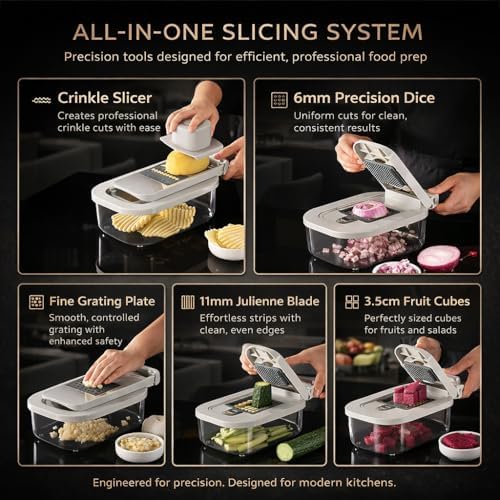 All-in-One Food Chopper & Mandoline Slicer, 9-in-1 Vegetable Chopper with Interchangeable Stainless Steel Blades, BPA-Free Manual Onion Dicer, Julienne & Grater with Container - Image 4