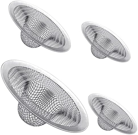 Maxware 4PCS Heavy Duty Stainless Steel Sink Strainer,Sink Basket Set, Fits Most Kitchen Sinks 4.5'', Bathroom Sinks 2.75'',Shower Drains