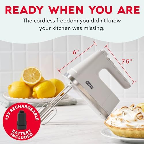 Dash Cordless Hand Mixer, Beaters & Dough Hooks, French Grey - Image 2