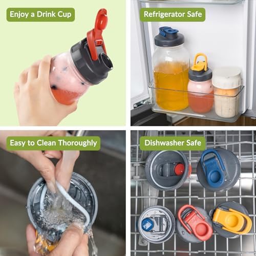 6 Pack Mason Jar Lids, Regular Mouth Pour Spout Flip Cap Lids for Ball Brand Mason Jars, Leak Proof Airtight for Drinking Salad Dressing & Food Storing (jars are not included)