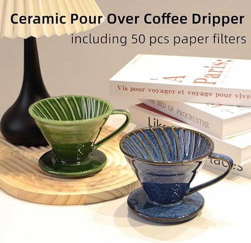 Ceramic Pour Over Coffee Dripper 01 with 50 Pack Filter, Green