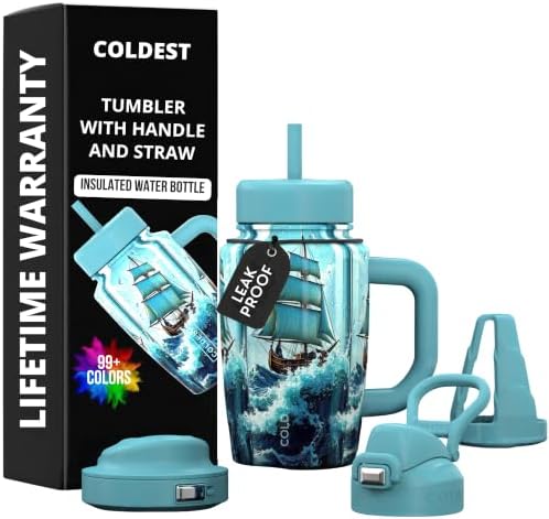 Coldest Tumbler with Handle & Coffee Lid - 100% Spill Proof Tumbler (3 Lids) - Stainless Steel Insulated Leakproof Tumblers for Women & Men - Cup Holder Friendly - 15 oz (Ship in a Bottle) by Coldest