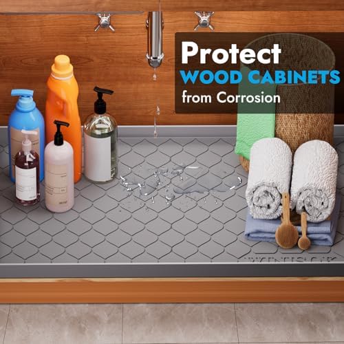 Waterproof Under Sink Mat 34" x 22", Silicone Mat, Dark Gray