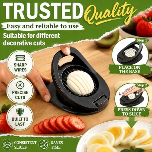 NOVANO Stainless Steel Wire Egg Cutter, Hard Boiled Egg Slicing Gadget, Egg Salad Making Tool, Versatile Kitchen Accessory for Eggs, Avocado, Strawberry, Kiwi Fruit - Image 7