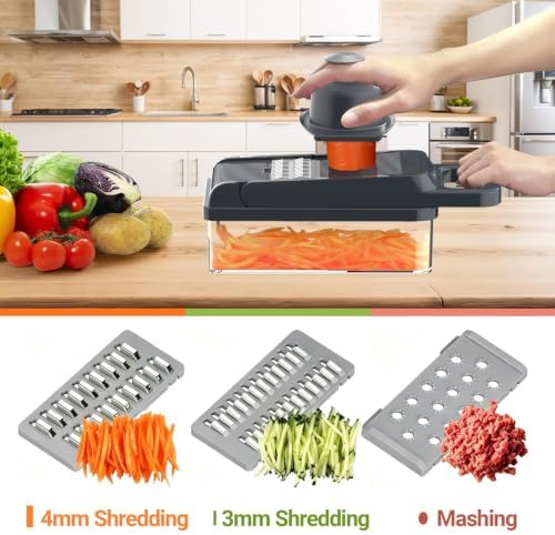 12-in-1 Vegetable Chopper 7 Blades, Veggie Cutter with Handle, Grey - Image 5