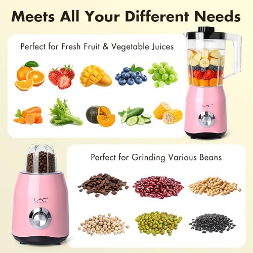 Blender for Smoothies,300W Personal Blender and Grinder Combo for Kitchen with a 54oz Portable Smoothie Cups,Shakes,Juices,Frozen Drinks and a 12oz Coffee Cup with Seal Cover (Pink) - Image 2
