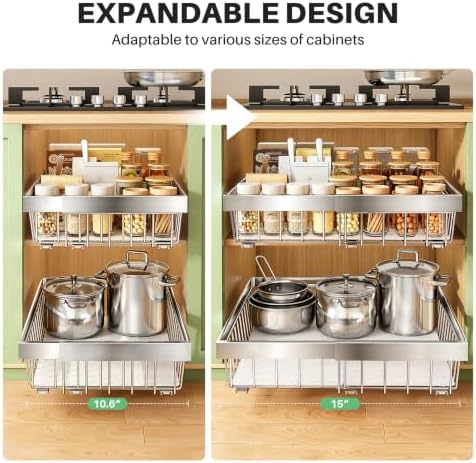 2-Pack Expandable Pull Out Cabinet Organizer (10.6"-15")W x 21"D