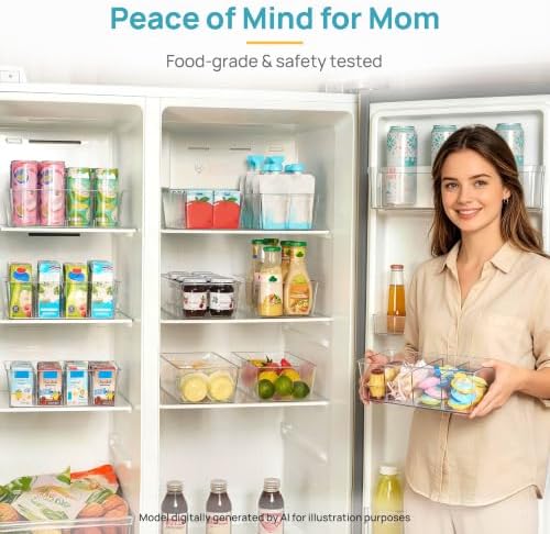 6 Pack Food Storage Organizer Bins, Clear Plastic, 4 Compartments