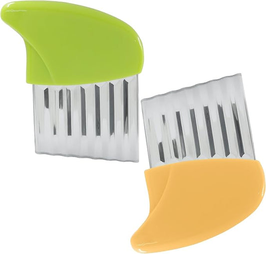 2 Pack Crinkle Cutter Stainless Steel Wavy French Fry & Vegetable Slicer for Potatoes, Carrots, Cheese, Multi-Color (Green & Yellow)