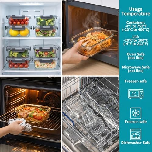 5 Pack Glass Food Storage Containers with Lids,35oz,BPA Free