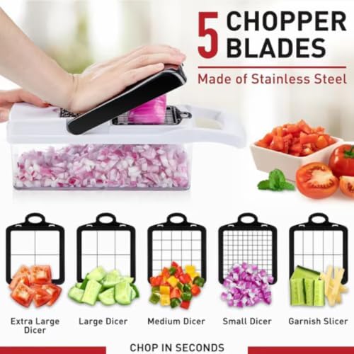 Vegetable Chopper 25-in-1 with Container, Onion Dicer, Mandoline Slicer, Veggie Food Chopper Cutter and Spiralizer with Stainless Steel Blades, Drain Basket, Hand Guard and Cut Resistant Glove - Image 4