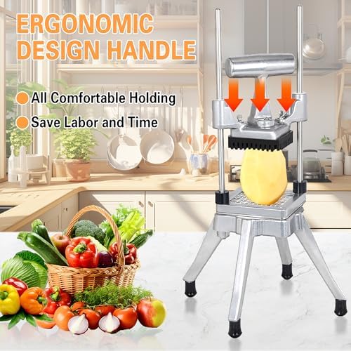 Hakka Commercial Vegetable Chopper French Fry Cutter w/3 Replacement Blades Commercial Onion Slicer Heavy Duty Potato Cutter Carrots Dicer Stainless Steel, include 3 Blades(1/2", 3/8", 1/4") - Image 4