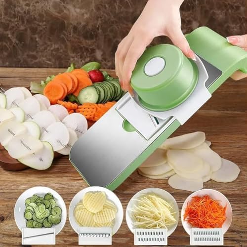 Multifunctional Vegetable Cutter, Portable Mandoline Slicer for Kitchen, Adjustable Vegetable Cutter with Stainless Steel Blades, Home Essentials & Kitchen Gadgets (5Blades+Box/Set) - Image 3